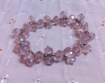 Gorgeous Pale Pink Aurora Borealis Glass Beaded Stretchable Bracelet. No maker&#39;s mark found.