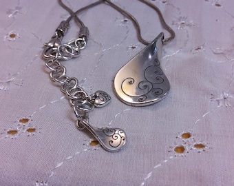 BRIGHTON Silvertone Double Sided Teardrop Pendant on Silvertone Necklace. Maker's charm attached.