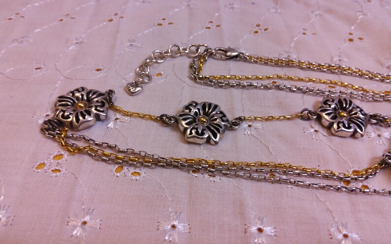 BRIGHTON Two Tone "Triple Garden" Multi Strand Asymmetrical Necklace. Maker's charm attached. bild 3
