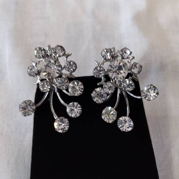 Vintage Rhinestone and Silvertone Clipped Earrings.  No maker's mark found but very well crafted.