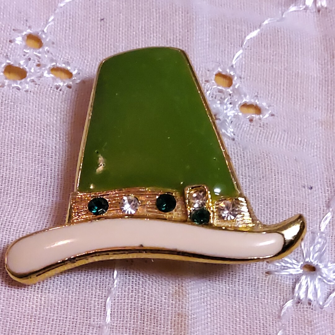 BEATRIX Signed Green Pilgrim Hat Brooch Enhanced With Colored Enamel ...