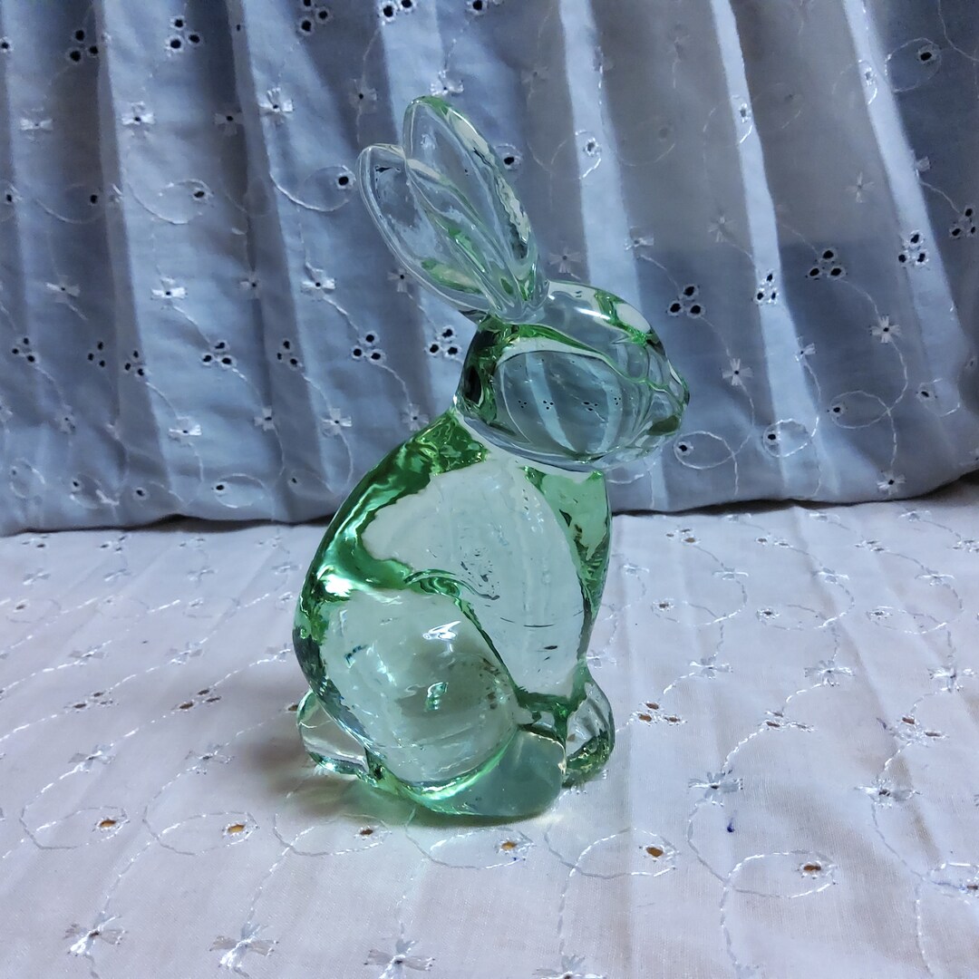 Vintage Rabbit Paperweight in Light Green Glass. No Maker's Mark Found ...