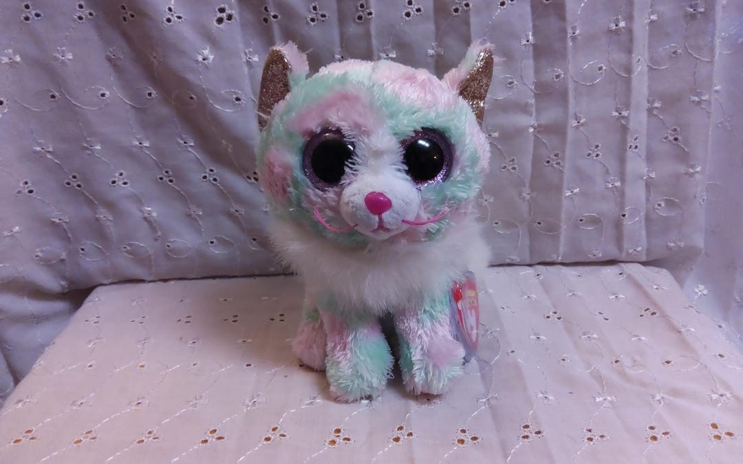 Opal Beanie Boos Cat Ty Beanie Boo Opal Plush Cat, Green Pink, Ty