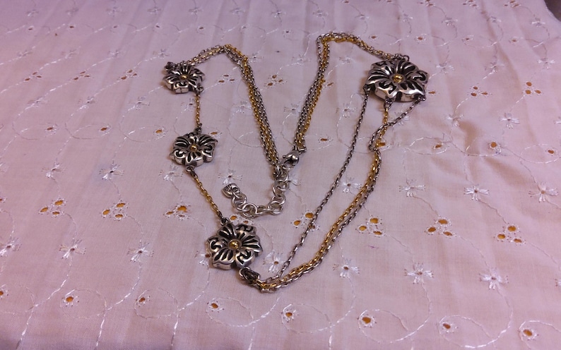 BRIGHTON Two Tone "Triple Garden" Multi Strand Asymmetrical Necklace. Maker's charm attached. bild 1