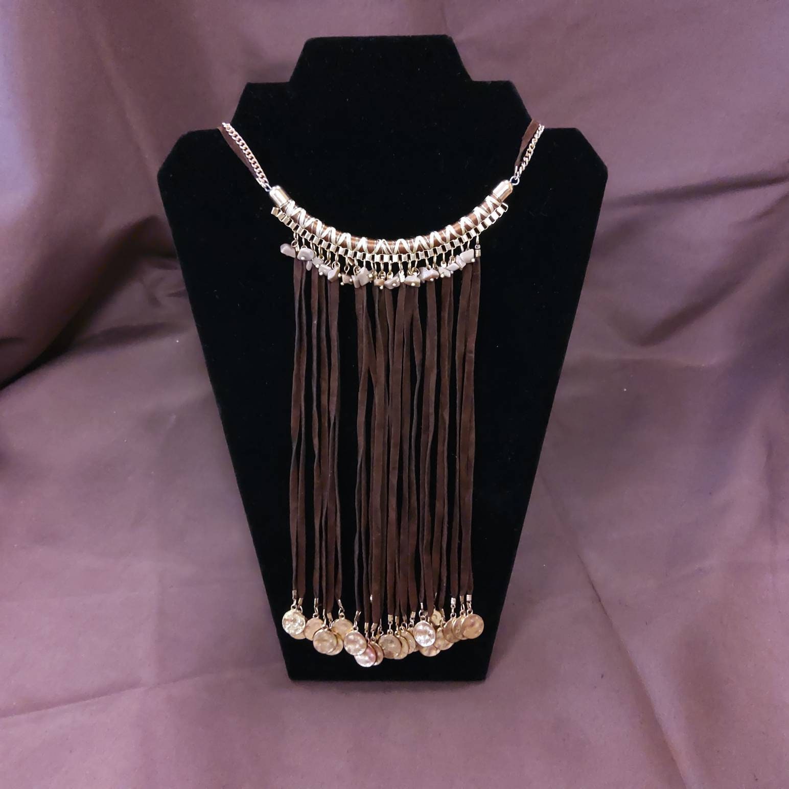 Brown Suede and Goldtone Necklace With Goldtone Center Etsy UK