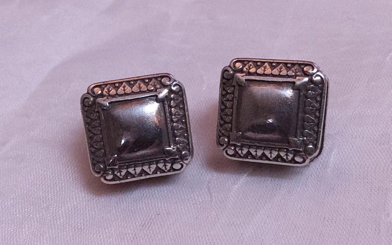 BRIGHTON Vintage Silvertone Box Earrings. Maker's mark present. image 7