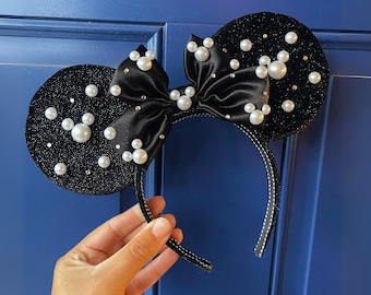 Glitter Pearl Minnie Ears, Pearl Minnie Ears, Black Minnie Ears, Velvet Minnie Ears, Cute Minnie Ears, Pearl Mickey Ears, Minnie Mouse Ears