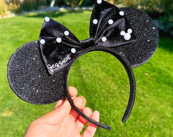 Personalized Minnie Ears, Custom Mickey Ears, Minnie Ears Gift, Customizable Minnie Ears, Velvet Minnie Ear, Birthday Gift, Black Mickey Ear