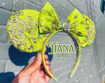 Tiana Frog Princess Minnie Ears - Glittery Royal Tiana Minnie Ears, Princess and the frog mickey ears