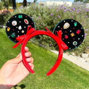 Bejeweled Christmas Minnie Ears, Christmas Disney Ears, Christmas Mickey Ear, Sparkle Red Mickey Ear, Christmas Gift, Disney Christmas
