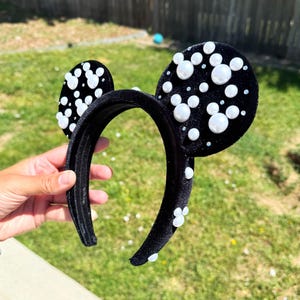 Micky Perle Minnie Ohren, Perle Disney Ohren, schwarze Minnie Ohren, Samt Micky Ohr, Maus Ohr, Micky Stirnband, Minnie Maus Ohr, Disney Geschenk