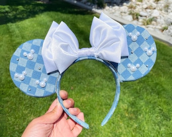 Orejas de Mickey con perla vaquera, orejas de Minnie con perla, orejas de Mickey, orejas de Minnie Mouse, regalo de cumpleaños, orejas de Minnie, diadema, lindas orejas de Minnie