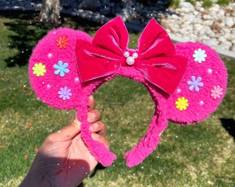 Rosa Sherpa Blume Minnie Ohren, Sherpa Minnie Ohren, Sherpa Mickey Ohren, Blume Minnie Ohren, rosa Minnie Ohren, Maus Ohr Stirnband