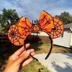Pumpkin Spider Web Minnie Ears | Halloween Disney Ears | Fall Mickey Headband Costume | Minnie Ears | Halloween | Spider Minnie Ears