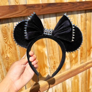 Goth Spiked Mickey Ears, Metal Mickey Ear, Black Velvet Minnie Ear, Spiked Minnie Headband, Goth Mickey Ear, Mickey Ear Headband, Disney Ear