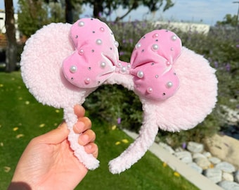 Pink Pearl Sherpa Minnie Ears, Pink Sherpa Disney Ears, Pink Minnie Ears, Pink Sherpa Minnie Ears, Mickey Ear Headband, Cute Minnie Ears