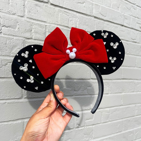 Rhinestone Sparkle Minnie Ears, Pearl Minnie Ear, Rhinestone Minnie Ear, Minnie Ear, Stylish Minnie Ear, Velvet Minnie Ear, Mouse Ear