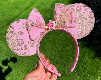 Pink Princess Minnie Ear | Elegant Embroidered Park Headband | Romantic Disney Outfit Accessory | Disney Headband | Mickey Ear | Disneybound