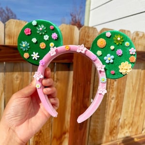 Floral Minnie Ears, Flower Mickey Ears, Velvet Minnie Ears, Pink Minnie Ears, Mickey Ear Headband, Cute Minnie Ears, Mouse Ears Headband