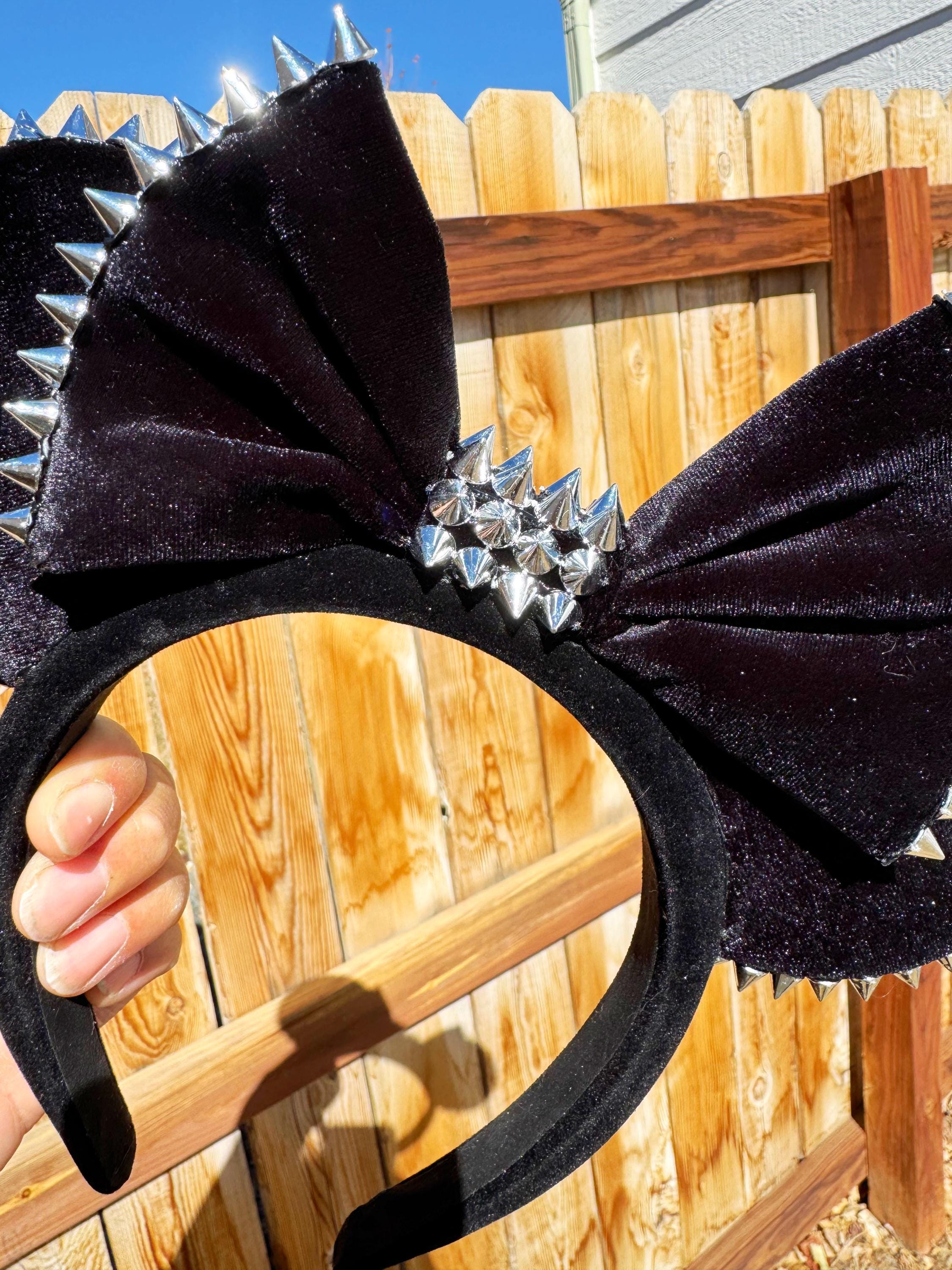 Goth Spiked Mickey Ears, Metal Mickey Ear, Black Velvet  display picture 3