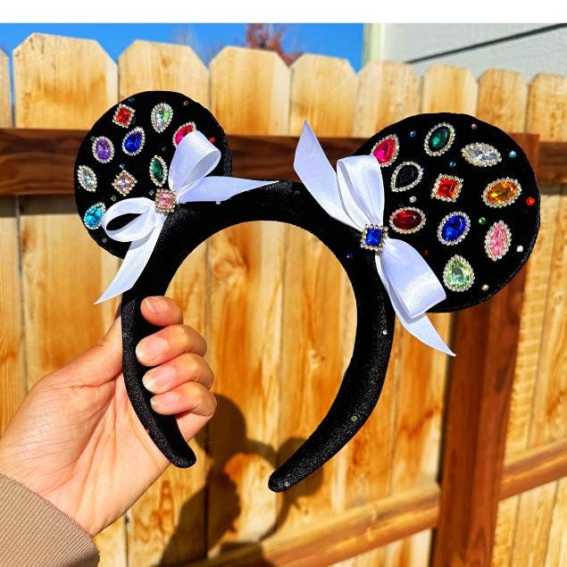 Jewel Minnie Mouse Ears - Black Mickey Headband - Cute Coquette Mickey Mouse Ears, Minnie Ears, Mickey Ears, Pearl Disney Ear