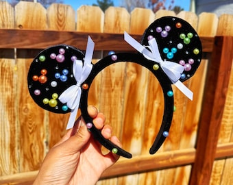 Black Pearl Minnie Ear, Pastel Pearl Minnie Ear, Pearl Disney Ear, Black Velvet Mickey Ear, Mickey Ear Headband, Rainbow Minnie Ear