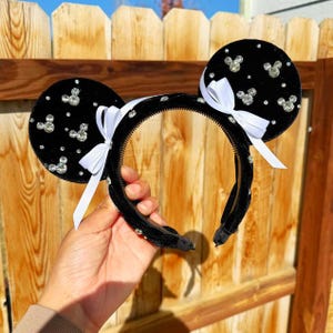 Juwel Mickey Ohr, Minnie Ohr, schwarz Mickey Ohren, Samt Mickey Ohr, schwarz Disney Ohren, Mickey Ohren Stirnband, Perle Minnie Ohren, Kokette Ohr