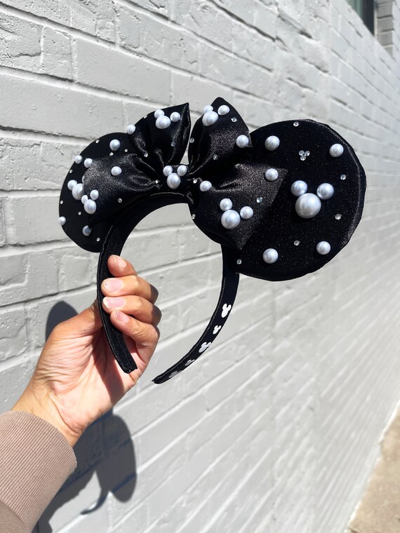Disney World Mickey Ears Elegant Pearl and Black Beaded Headband Pearl Mickey Mouse Headband - Etsy main image 2