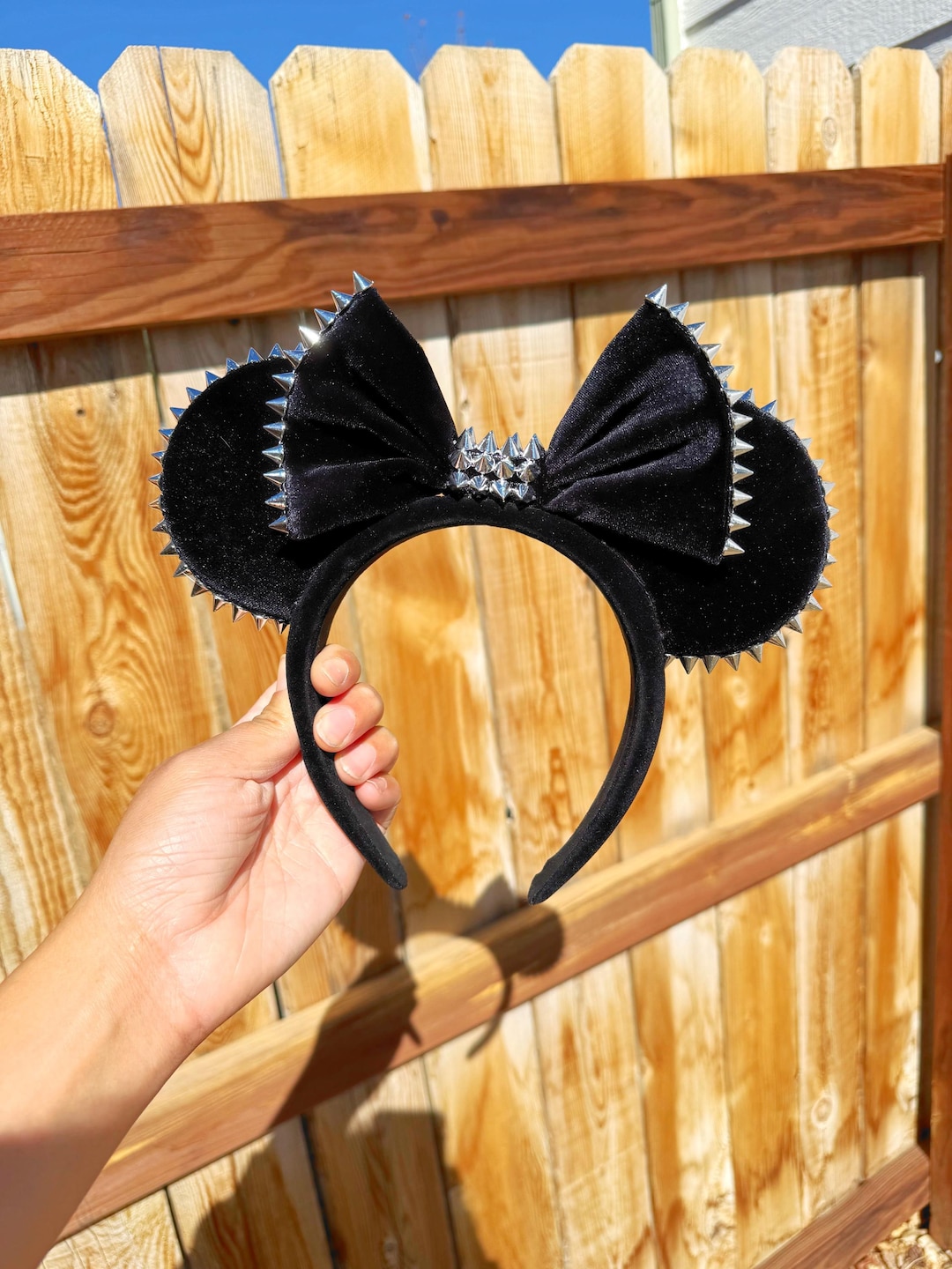 Goth Spiked Mickey Ears, Metal Mickey Ear, Black Velvet  display picture 2