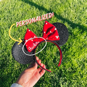 Custom Personalized Mouse Ear, Custom Minnie Ear, Minnie Mouse Ear, Black Mickey Ear, Group Disney Ear, Sparkle Minnie Ears, Personalizable
