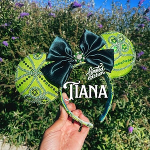 Princess Tiana Luxe Minnie Ears, Limited Edition Tiana Minnie Ears, Princess and the Frog Minnie ears, Tiana Mickey Ears, Tiana Mouse Ears
