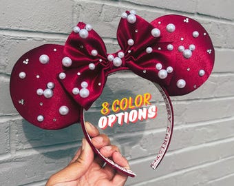 Orejas de Minnie con perla brillante, orejas de Minnie con perla, orejas de Mickey con perla, orejas de Mickey lindas, diadema con orejas de ratón, orejas de Disney con perla, orejas de Minnie Mouse