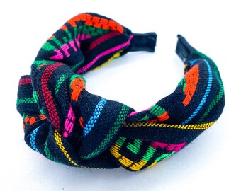 Knot headband . Mexican serape zarape sarape print. Authentic fabric . 5 Mayo. BLACK MEXICO COLORFUL-Independencia Mexico. Summer accessory