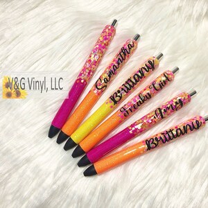 Neon Confetti Glitter Pen | Refillable Gel Pen | Personalized Custom Gifts | Resin Pen