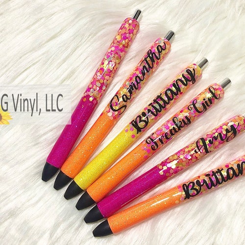 Neon Confetti Glitter Pen Refillable Gel Pen Personalized Etsy