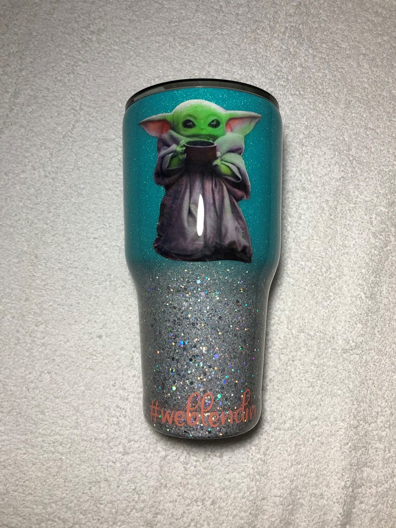 Baby Yoda glitter tumbler Yoda Tumbler Custom Yoda Tumbler | Etsy