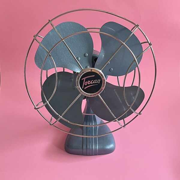 Vintage Torcan Fan, 1950s Turquoise Blue Metal Fan Model 1066S, NON -  FUNCTIONING - display piece