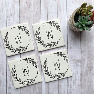 4x4 White Tile Coasters, Coaster, Drink ware, Monogram