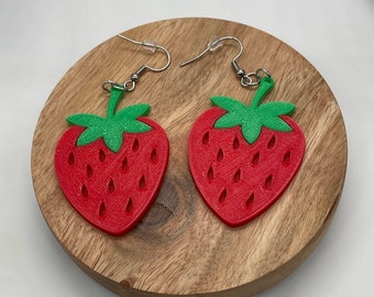 Strawberry Earrings, Fruit Earrings, Stainless Steel Dangle Earrings, Valentine Basket Gift for Her, Gift for Mom, Cute Summer Earrings