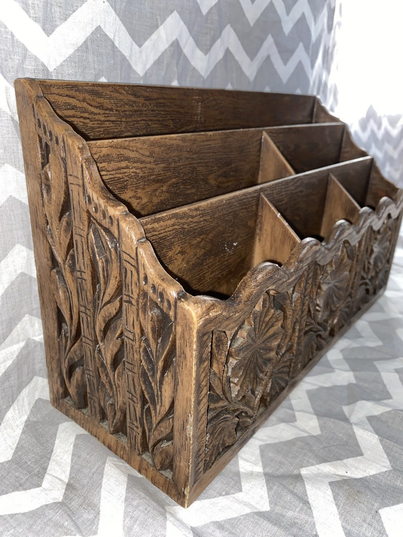 Vintage lerner faux carved wood mail sorter Etsy