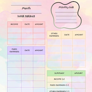 PDF Fillable Colorful Monthly Budget Planner