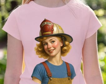 Future Firefighter Girl Shirt Retro Pin-Up | Youth Kids Firefighter Tee