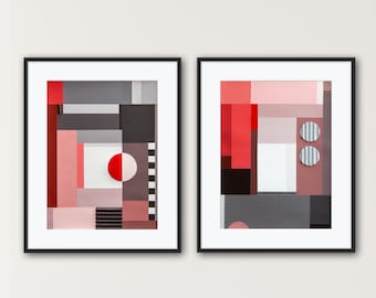 Abstract paintings set (duo), Original abstract works, Abstract art, Red abstract paintings.