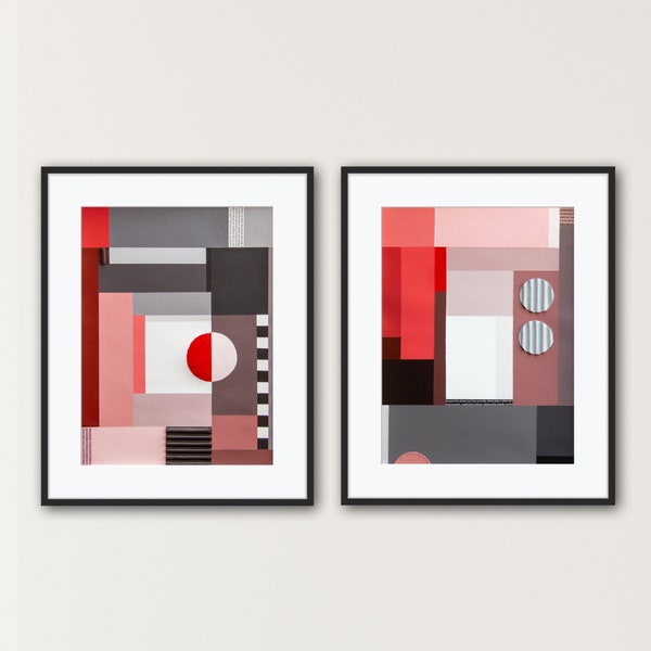 Ensemble peintures abstraites (duo), Oeuvres originales abstraites, Art abstrait, Peintures abstraites rouges.