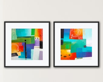 Conjunto de pinturas abstractas (dúo), Obras abstractas originales, Arte abstracto, Conjunto de lienzos abstractos, Arte colorido.