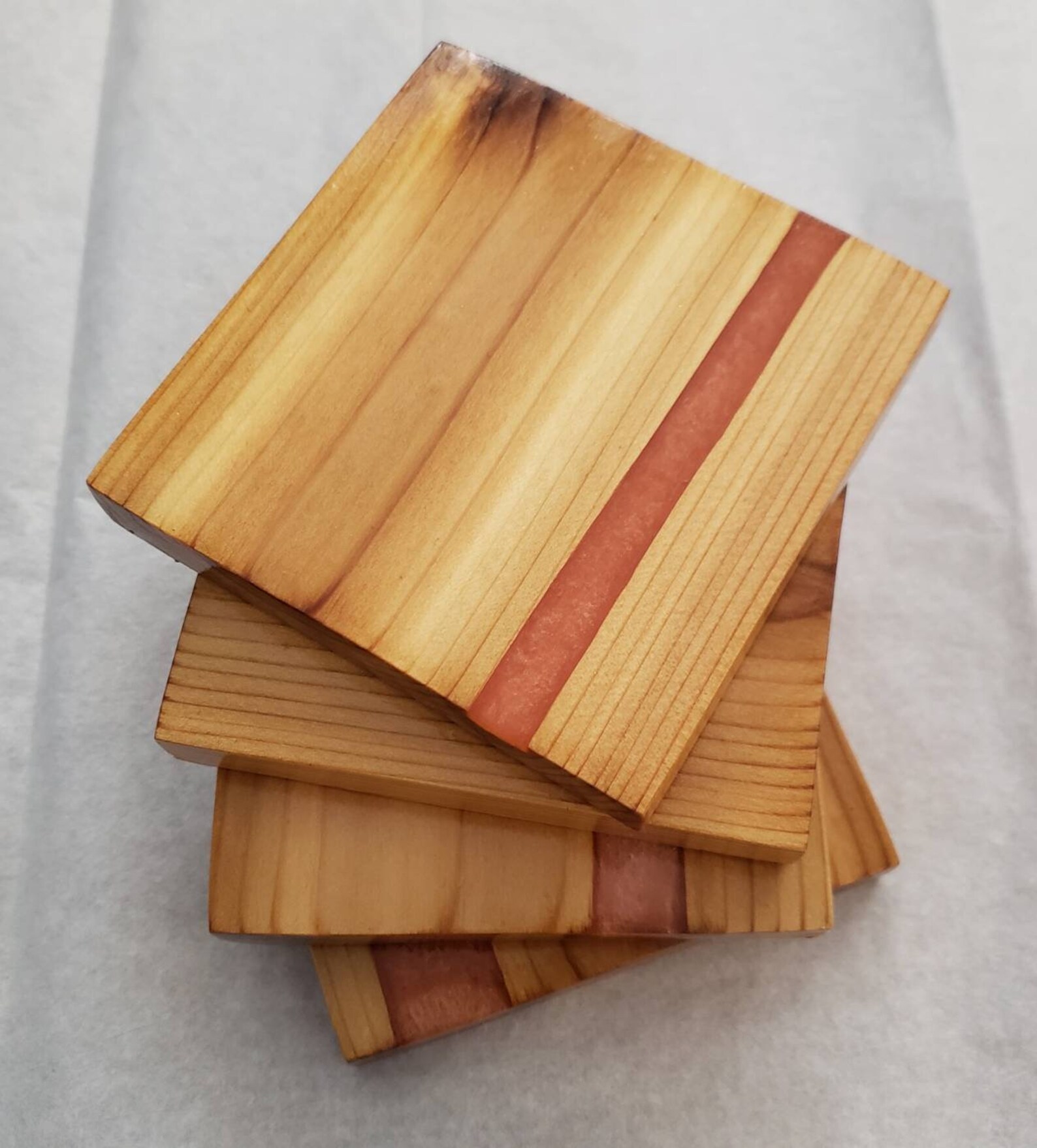 Cedar Epoxy Coaster Set of 4 Etsy