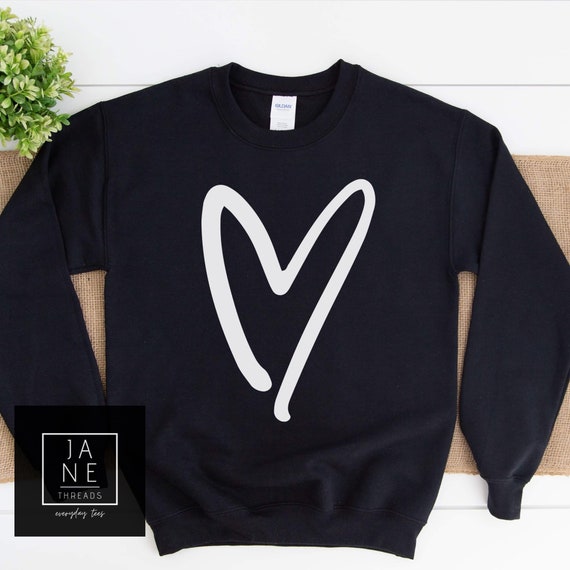 Black Heart Sweatshirt, Womens Sweatshirt, Love Shirt, Valentine’s Day  Shirt, Valentine Shirt, Heart Sweatshirt, Cute,Valentine Sweatshirt