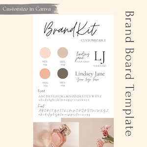Plantilla de kit de marca con paleta de colores y fuentes incluidas, editable en Canva, fácil de usar, tablero de marca con colores femeninos, tablero de estado de ánimo, bricolaje