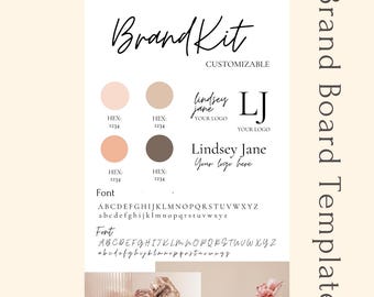 Sjabloon voor merkkit met kleurenpalet, inclusief lettertypen, bewerkbaar in canva, gebruiksvriendelijk, vrouwelijke kleuren Brandboard, moodboard, doe-het-zelf