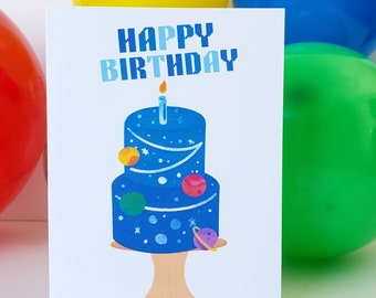 Happy Birthday Card voor kinderen, astronomiekaart voor jongens